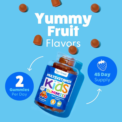 Feel Great Kids Multivitamin Gummies | Citrus & Strawberry Flavored Vitamins for Kids | Multivitamin Gummies with Vitamin D for Bone, Muscle & Imm...