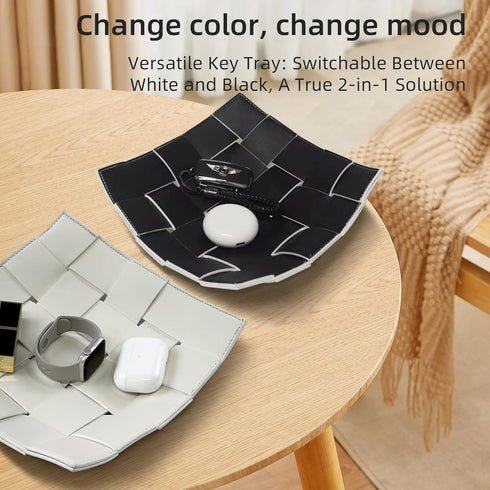 PU Leather Valet Tray for Men, Portable Key Bowl for Entryway Table, Bedside Nightstand Desk Catchall Organizer Tray, EDC Dump Tray for Wallet, Wa...
