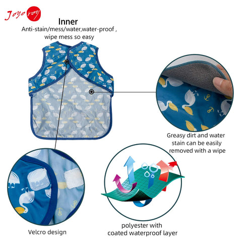 Joyo roy Mess Proof Baby Bibs for Eating Waterproof Toddler Bibs 1-3 Years Soft Machine Washable Sleeveless Baby Smock Bib for Boys Travel Reusabl...