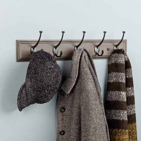 Franklin Brass Pilltop (1-Pack) 27" Coat Rack Wall Mount Driftwood Grey Hat Rack with 5 Hooks Hanging Hook Rail for Clothes, Towels, Purses, Bags,...