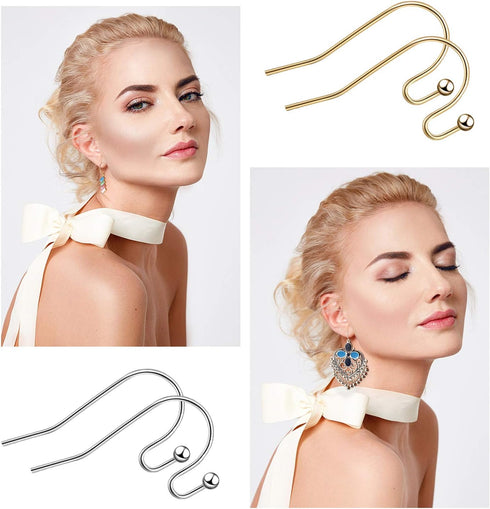 220 Pieces French Earring Hooks Ear Wire Ball Dots in Gold and Silver with 220 Pieces Clear Earring Backs Kit for Jewelry Making Bag Gift...