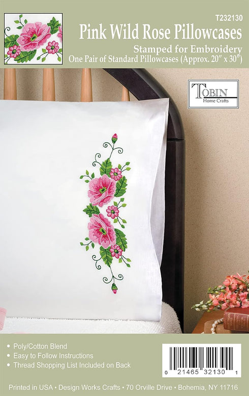 Tobin Pink Wild Rose Stamped for Embroidery Pillowcases......