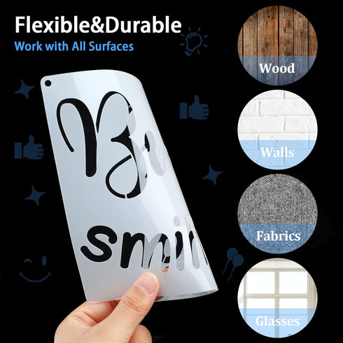 16 Pieces Inspirational Word Stencil Kit Motivational Stencils Inspirational Word Reusable Polyester Film Template Stencils with Open Ring for Pai...