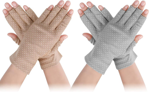 Yolev 2 Pairs Women's Sunblock Fingerless Gloves Summer Sunscreen Gloves UV Protection Half Finger Gloves Outdoor Gloves for Driving Riding Fishin...