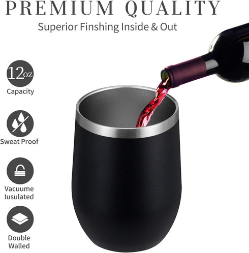 MEWAY Stemless 12oz Wine Tumbler Glasses with Lid -Insulated Double Wall Vacuum Stainless Steel Travel Tumbler with Straw,for Woman Under 10 dolla...