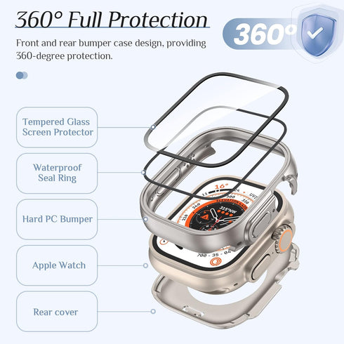 2Pack Goton Waterproof Case for Apple Watch Ultra 2 / Ultra Screen Protector 49mm, 360 Protective Glass Face Cover + Back Bumper for iWatch Ultra2...