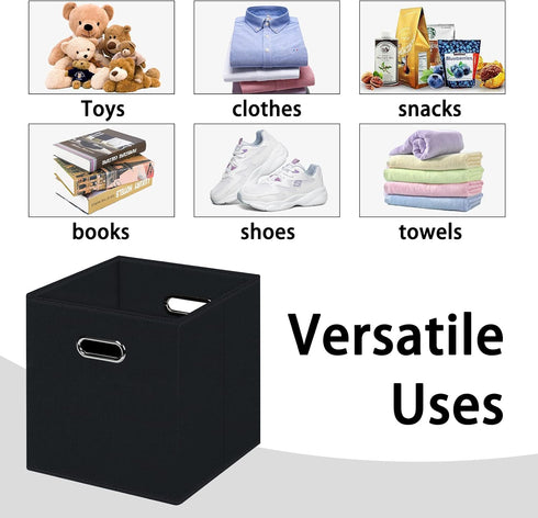 Black Foldable Storage Cubes Bins , Fabric Storage Box Cubes Organizer Baskets with Dual Handles for Home Organizer (Black)...