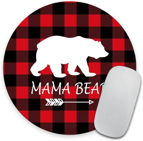 Mama Bear Mousepad - Buffalo Plaid Mouse Pad - Round Mousepad...