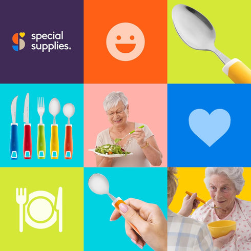 Special Supplies Adaptive Utensils (5-Piece Kitchen Set) Wide, Non-Weighted, Non-Slip Handles for Hand Tremors, Arthritis, Parkinson’s or Elderly ...