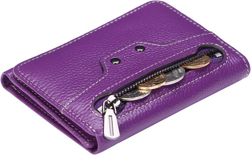 AINIMOER Small Leather Wallet for Women, Slim Compact Credit Card Holder RFID Blocking Wallets Organizer with Coin Pocket, Lichee Purple...