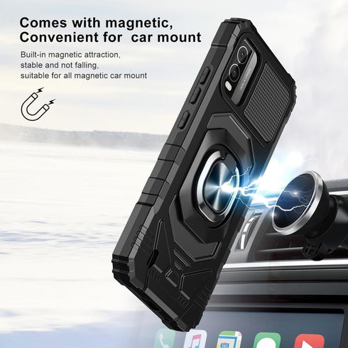 TJS Compatible for Nokia C210 Case, with Tempered Glass Screen Protector Metal Ring Magnetic Support Kickstand Heavy Duty Drop Protection Cover Ph...