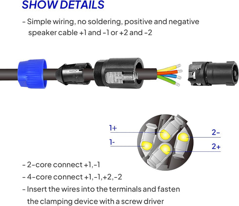 Pack of 8 NL4FC Speakon Connectors, 8pcs 4 Pole Speak-ON Connector with Twist Lock, Compatible NL4FX, NLT4X, NL2FC Adapter for Amplifier to Speake...