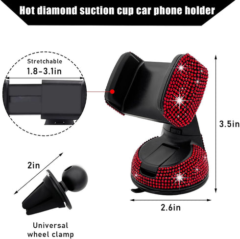 Bling Car Phone Holder, 360 Degree Adjustable Crystal Auto Dashboard Air Vent Cell Phone Mount, Universal Car Phone Holder Mount for Windshield Da...