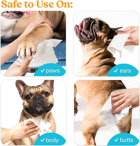 Dog & Cat Wipes Cleans Pet Paws, Ears, Fur, Butt, & Anal Gland, Pet Wipes - No-Rinse Solution, Gentle, Deodorizing, Hypoallergenic, for Small/Medi...