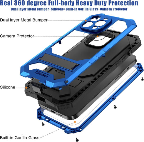 JGY iPhone 14 Pro Max IP68 Waterproof Case iPhone 14 Pro Max Military Metal Stand Case with Screen Protector Slim Full Cover Rugged Durable Shockp...
