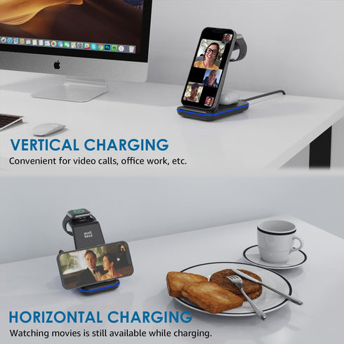 Minthouz Wireless Charger, 3 in 1 Fast Wireless Charging Station with 20W Adapter for Multiple Devices Apple Watch, AirPods, Wireless Charger Stan...