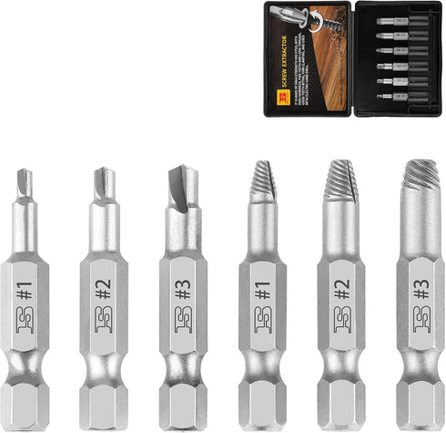 6-Piece Screw Extractor Set Easy Out Remover Kit, Professional Grade with Storage Case,Extract Damaged Screws, Ideal for Automotive Repairs, Woodw...