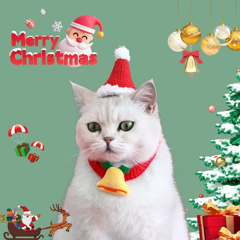 Pet Christmas Handmade Bow Tie, 2pcs Cats and Dogs Xmas Scarf Collar Bow Ties, Adjustable Pet Towel Bibs, Winter Knitted Cat Bow Ties for Dressing...