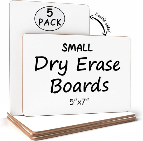 Scribbledo Set of 5 Small White Board Dry Erase Boards Classroom Pack Mini White Boards 5"x7” Double Sided Personal Whiteboards for Students Teach...