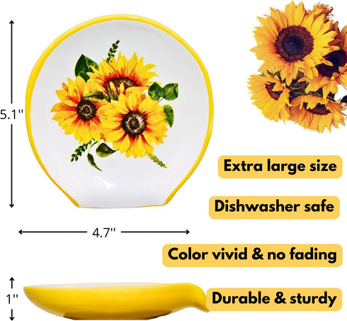 Sunflower Kitchen Decor - Sunflower Spoon Rest, Ceramic Spoon Rest for Stove Top, Large Spoon Rest for Kitchen Counter Decor, Farmhouse Cute Utens...
