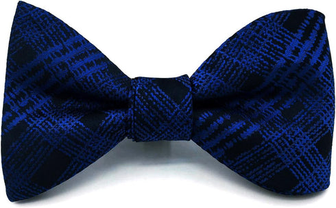 S&W SHLAX&WING Ties for Men Silk Neckties Extra Long Cobalt Blue Plaid Matching Bow-tie with Pocket Square...