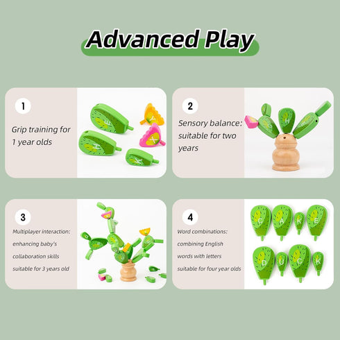 Montessori Toys Balancing Cactus Toy Fun Educational Activities for Toddlers 3+ Montessori Stacking Puzzles Portable Toy Letter Puzzle Toys Fine M...