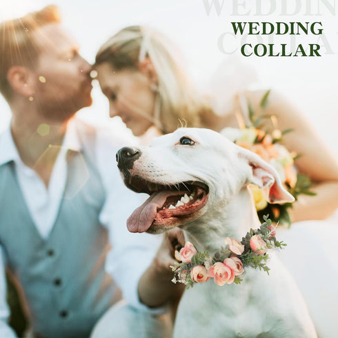 Dog Wedding Flower Collar Dog Pink Floral Attire Wreath Bow for Female Pets Cats Dog Valentine's Day Party Photo Props(Pink, Fresh, Large)...