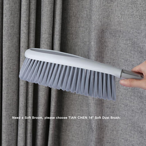 Tian Chen Hand Broom, 14 inch Large Counter Duster, Slightly Stiff Plastic Bristle Brush with Long Handle, Sweep for Furniture, Floor, Bench, Carp...