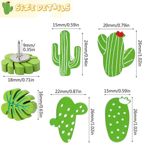 30 Pcs Cactus Push Pins, Wooden Cactus Plants Push Pins Decorative Cute Leaf Thumb Tacks Cork Board Thumbtacks for Bulletin Board Photos Wall Pins...