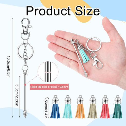 Huquary 20 Pcs Beadable Keychain Bar Set Including 10 Silver Alloy Blank Keychain 10 Leather Tassel Bulk, Keychain Making Supplies Pendant DIY Bea...