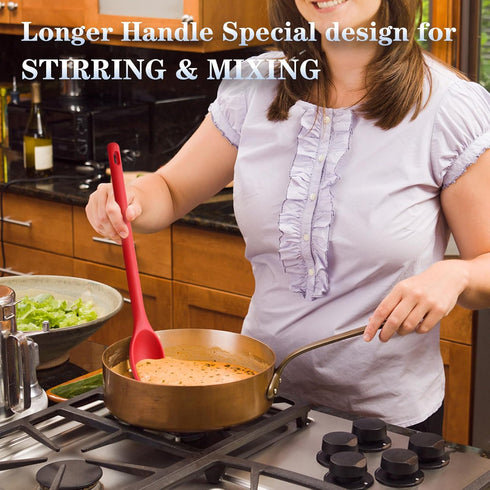 Long handle Silicone Mixing Spoon, 12" Stirring Spoons Nonstick Heat-Resistant Rubber Mixing Spoon for Cooking Baking...