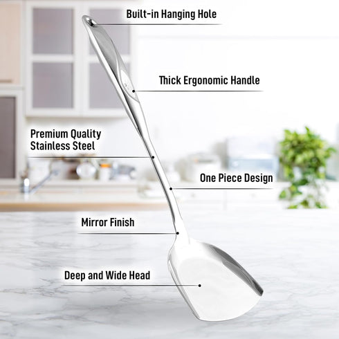 Zulay Kitchen Wok Spatula - Wok Utensils - Stainless Steel Metal Wok Spatula - Wok Accessories - Wok Tools for Cooking - Kitchen Wok Spatula - Met...