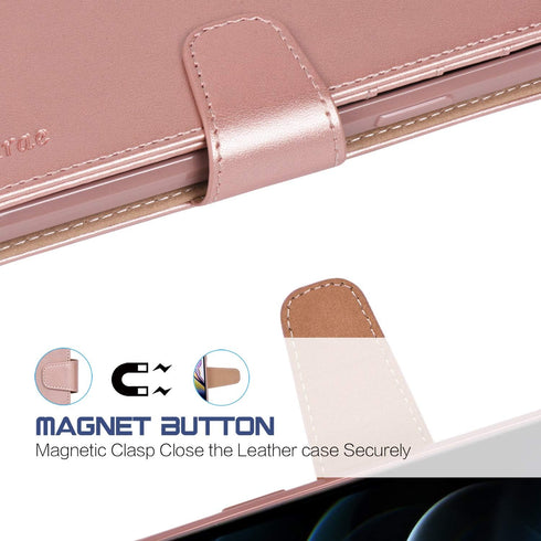 Arae Case for iPhone 12 Pro Max Wallet Case Flip Cover with Card Holder and Wrist Strap for iPhone 12 Pro Max 6.7 inch (Rose Gold)...