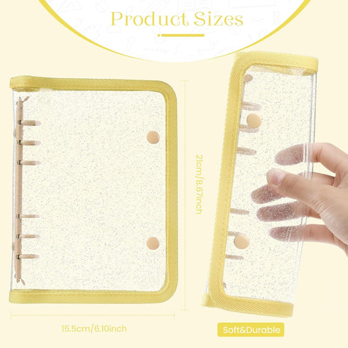 A6 Notebook Binder Cover, Soft PVC 6-Ring Binder Cover with Double Snap Button Glitter Loose Leaf Folder Protector for Refill Paper Budget Cash En...