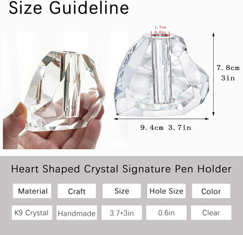 QFkris 3.5'' Crystal Signature Fountain Pen & Pencil Holder Heart Shaped Glass Cut Pen Stand Office Supplies Desktop Organizer Desk Decoration Stu...