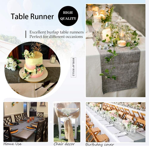 B-COOL Burlap Table Runner Gray Wedding Table Runners Roll Jute Fabric for Boho Crafts Holiday Farmhouse Dining Room Decor 2 Packs 13x108 Inch...