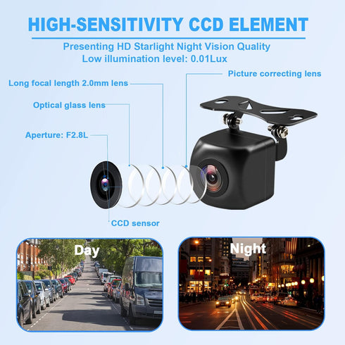 Backup Camera, HD Star Light Night Vision IP69K Level Waterproof Back Up Camera 140 Degree Wide Angle Rear View Reverse Camera Universal for Vehic...
