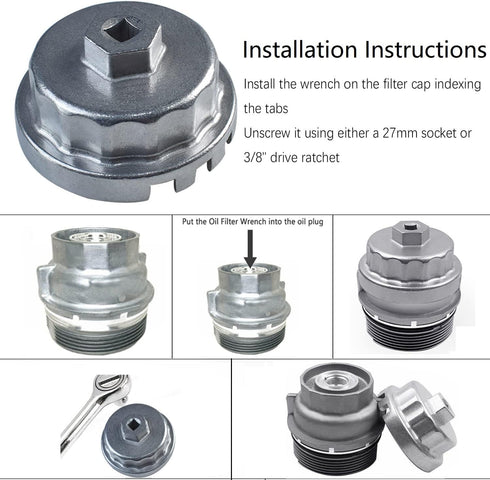 Oil Filter Wrench, Oil Filter Removal Tool Compatible with Toyota Lexus Camry RAV4 Tundra Highlander for 2.5 2.7 3.5 4.0 4.6 5.7L Engines with Car...