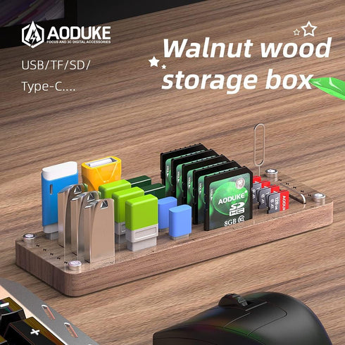 Wooden Memory Card Case TF Cards Box and USB Drive/SD Card Holder Desk,Micro SD Card Case,Memory Card Case, Memory Card Carrying Case -AJSNH01M...