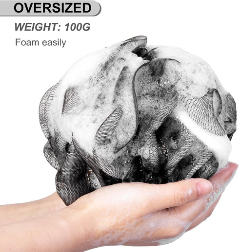 Loofah Sponge XXL-100g 4 Pack, Bath Sponge Soft Mesh Shower Puff Loofah for Men, Exfoliating Body Scrubber for Women, Shower Accessories (Black)...