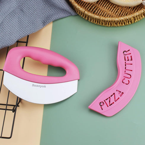 Premium Pizza Cutter Food Chopper-Super Sharp Blade Stainless Steel Pizza Cutter Rocker Slicer with Protective Sheath Multi Function Pizza Knife K...