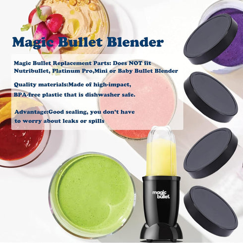 4PCS Flat Lids, Replacement Parts For Magic Bullet Blender, Compatible with Magic Bullet Cups 250W?Black Plastic Lid with 8oz Cup...