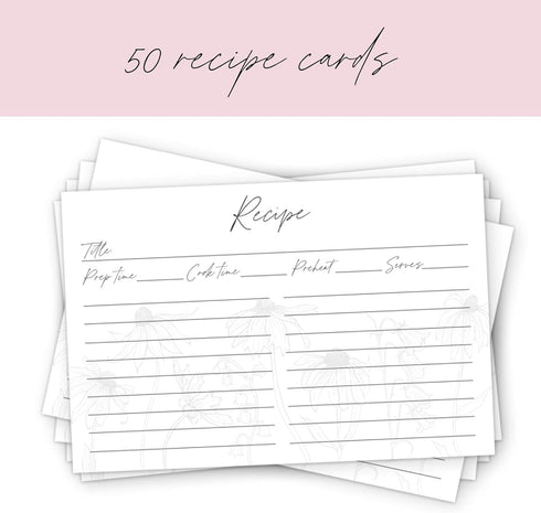 Recipe Cards 4x6 Set of 50 Floral 4x6 Recipe Cards - Thick Pure White Cardstock Recipe Organizer - Easy to Write On Recipe Cards For Bridal Shower...