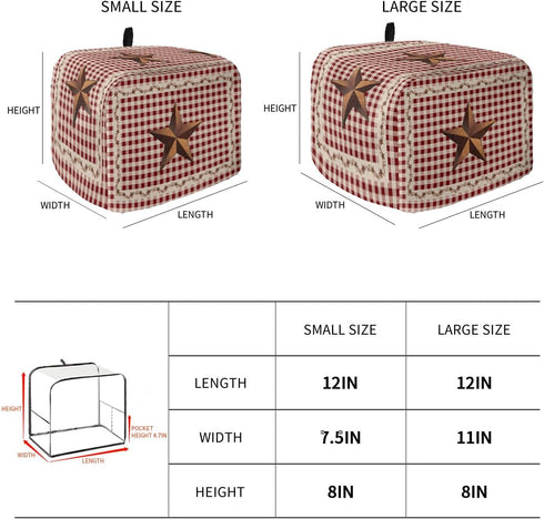 Toaster Dust Cover with Pockets, Rustic Texas Western Star Berries Red Buffalo Plaid Soft Washable 2 Slice Toaster Cover, Dust-proof Cover for Sma...