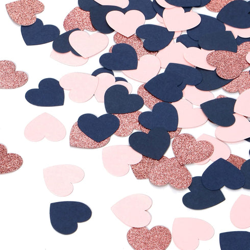 Navy-Blue Pink Rose-gold Heart Confetti - 300pcs Decor Glitter Paper Dots Gender Reveal Graduations Wedding Bachelorette Engagement Birthday Party...