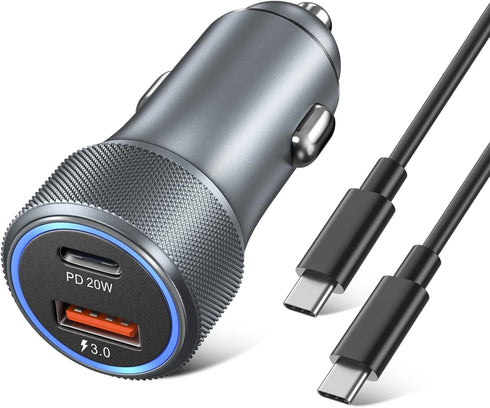 USB C Car Charger, OKRAY 36W Fast Charging Type C Car Phone Charger Dual Ports Cigarette Lighter Adapter with 6FT USB C to C Cable Compatible for ...