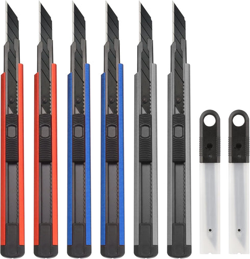 6 Pack Utility knife Retractable with 30 Degree Snap Off Blade Lockable Cardsharp Box Cutter Knife with Extra 20 Sharp Blades for Heavy Duty Offic...