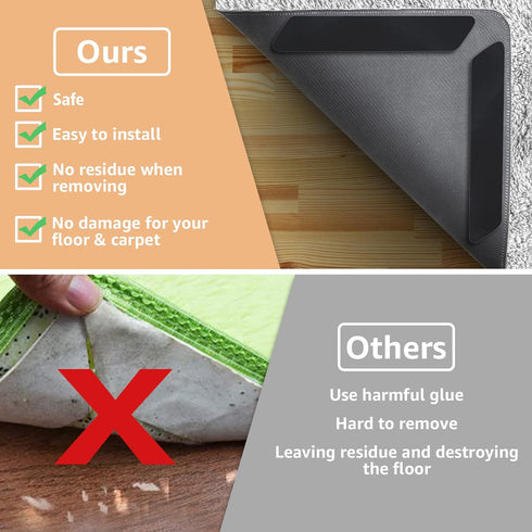 ZONGOOL 8 PCS Rug Tape, Reusable Washable Carpet Tape, Double Sided Non-Slip Rug Pads for Hardwood Floors, Rug Stoppers for Area Rugs, Black...