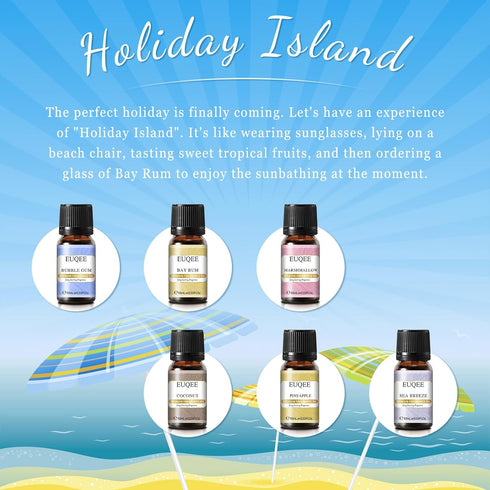 Holiday Island Fragrance Oil Gift Set of 6 Summer Fragrance Essential Oils Set for Humidifier, Aromarathepy - 10ml - Pineapple, Coconut, Sea Breez...
