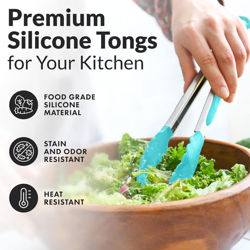 Zulay Stainless Steel Kitchen Tongs with Silicone Tips - Set of 2 (9” & 12”) Locking Cooking Tongs with Non-Slip Grip - Heat Resistant, BBQ Food T...